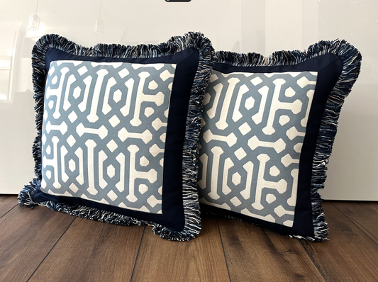 Custom Order - Sunbrella Fretwork Pillow Covers with Fringe