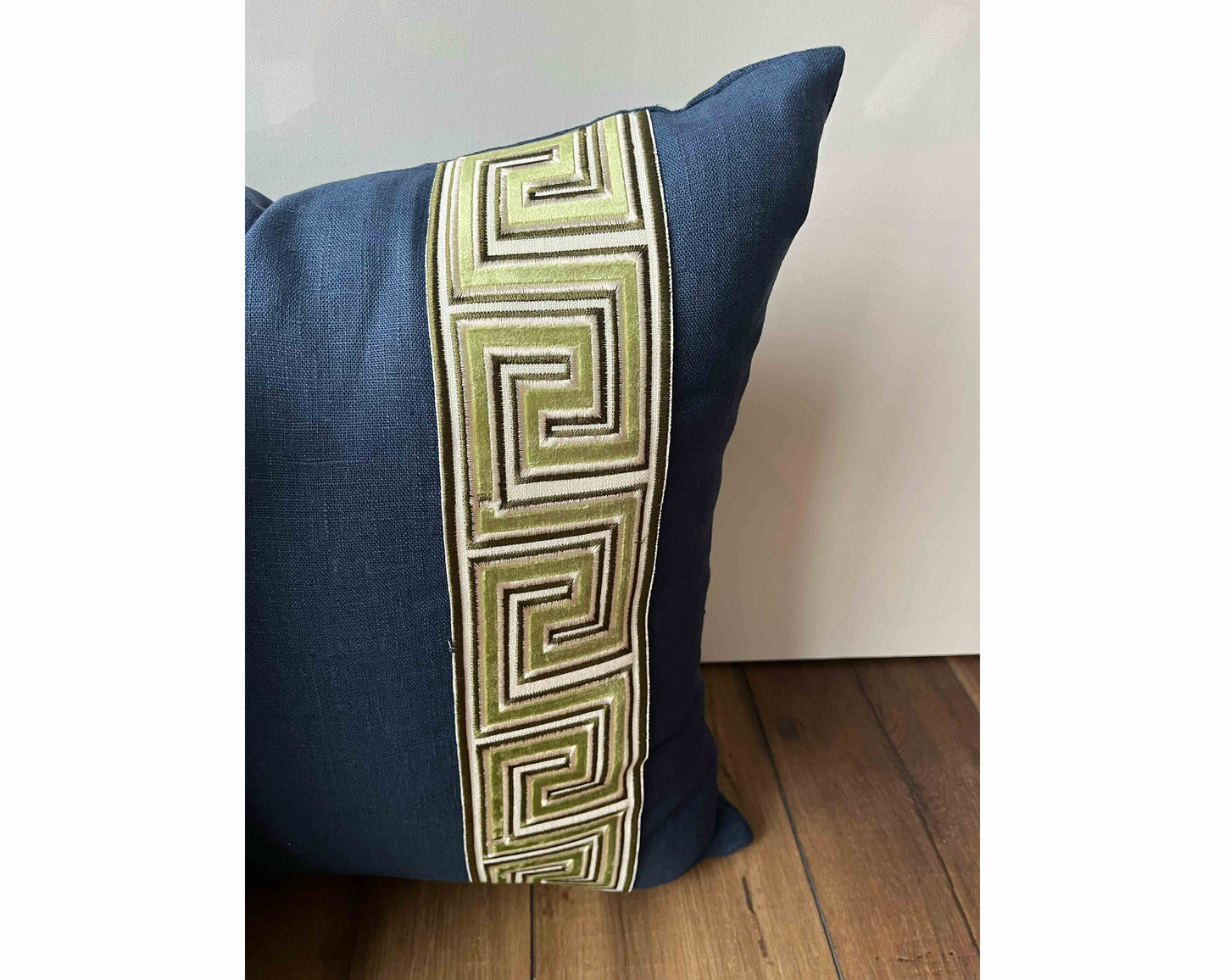 Linen Pillow Cover with Greek Key Trim