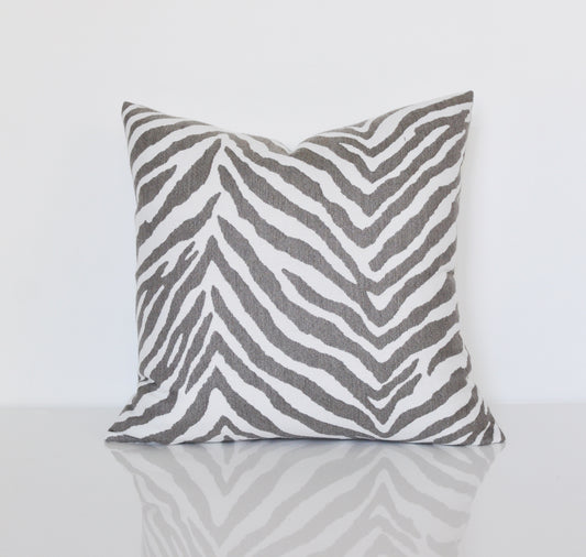 Gray and White Zebra Pillow Cover - Made With Sunbrella® Fabric