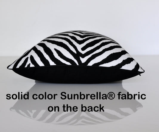 Black and White Zebra Pillow Cover - Made With Sunbrella® Fabric