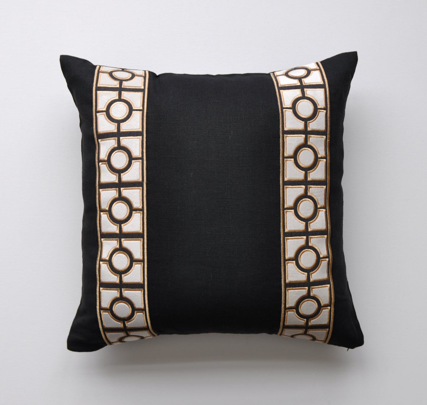 Linen Pillow Cover with Gold Geo Tape Trim in Black or Charcoal Gray