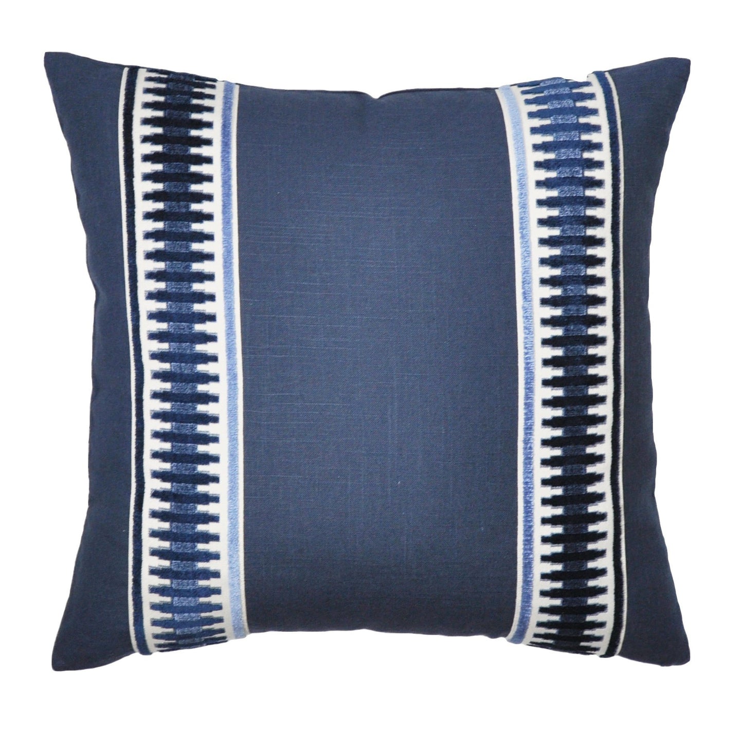 Navy Linen Pillow Cover - Navy Blue Pillow Cover -Euro Pillow Cover- Pillow with Trim -Geometric Print -Raised Velvet Trim