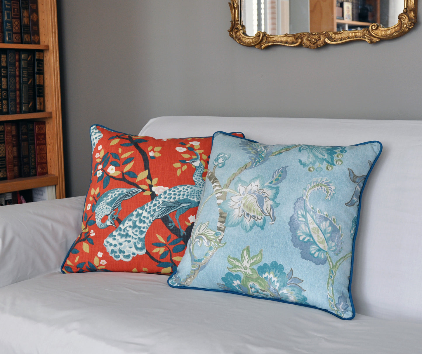 Aqua Pillow Cover -Robert Allen Pillow Cover -Designer Pillow Cover -Floral Print Pillow Cover -Teal Pillows- Flower Print -Aqua Blue Pillow