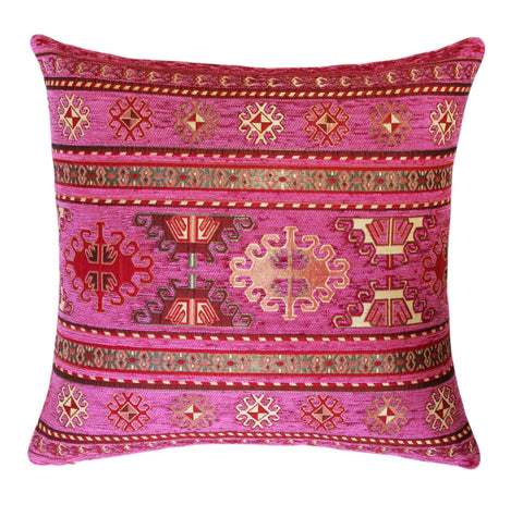 KILIM PILLOW Cover - Turkish Pillow -Tribal Pillow - Aztec Pillow -Ethnic Pillow -Pink and Gold Pillow Cover -Chenille Pillow - Pink Pillows