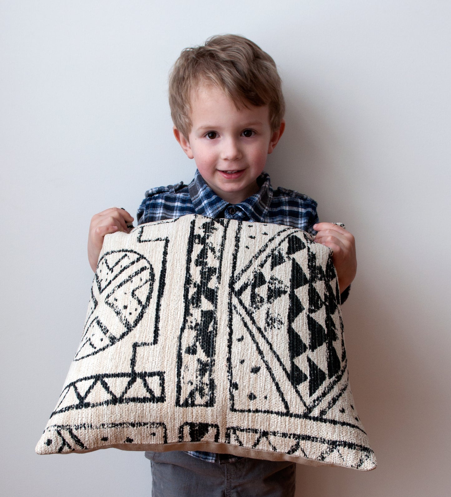 Throw Pillow Cover Made with Robert Allen Fabric -Designer Pillow Cover -Tribal Pillow -Black Pillow -Black and Ivory Pillow -Geometric