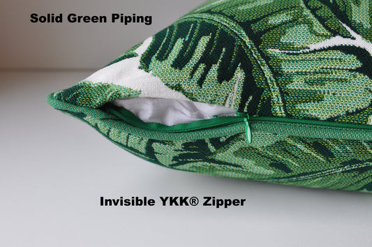 Sunbrella Pillow Cover -Green Pillow Cover - Tropical Pillow - Leave Pillow - Palm Pillow -Pillow With Piping- Outdoor Pillow Cover