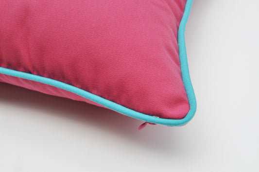 Hot Pink Pillow Cover With Aqua Piping - Sunbrella® Fabric