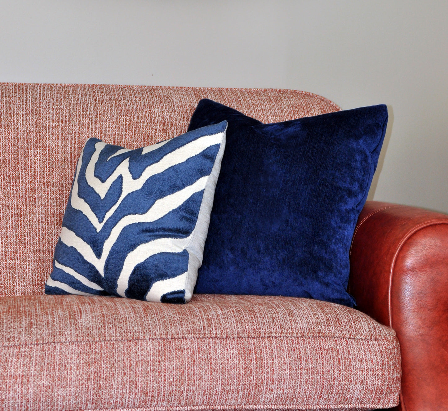 Set of Two Etosha Velvet Zebra Pillow Covers in Blue