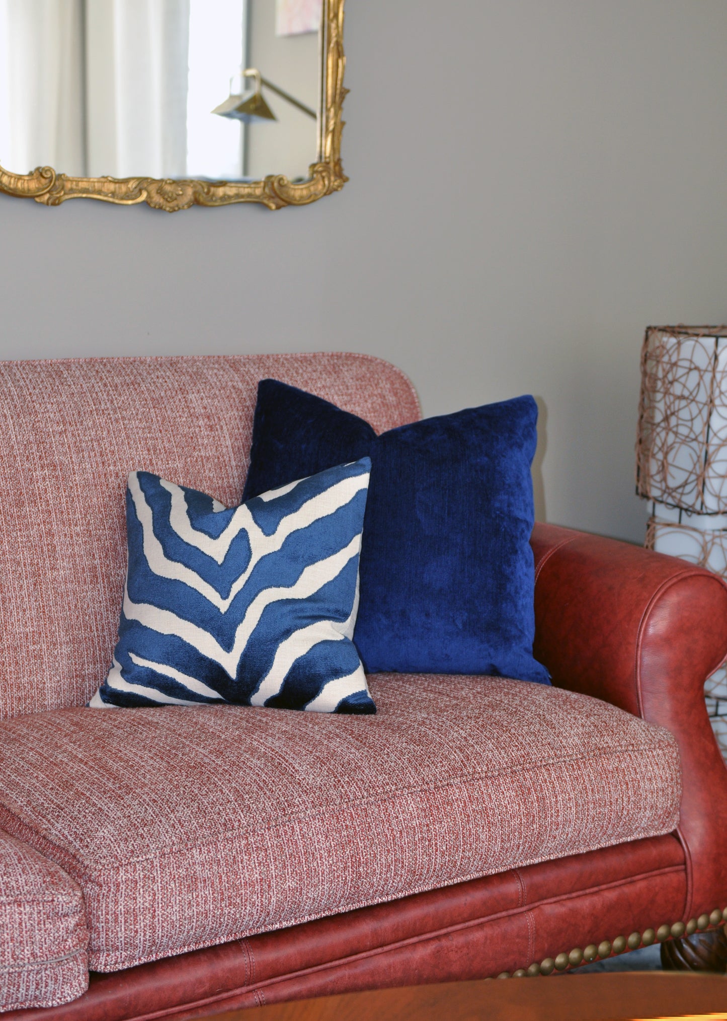 Set of Two Etosha Velvet Zebra Pillow Covers in Blue