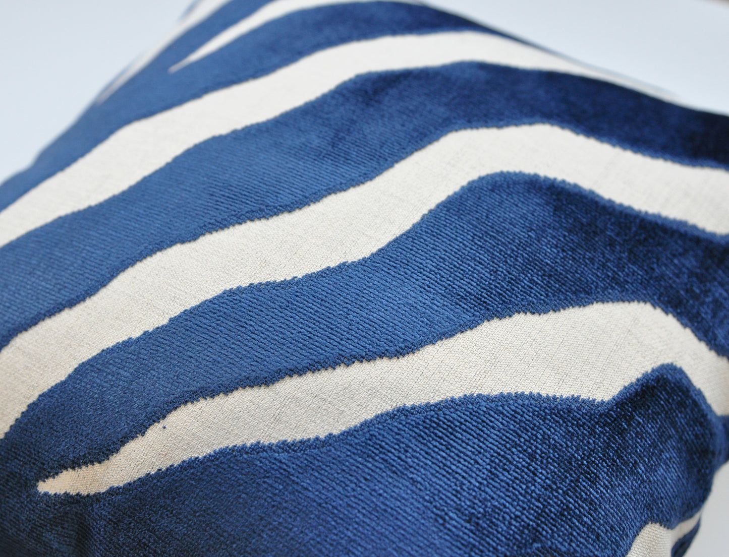 Set of Two Etosha Velvet Zebra Pillow Covers in Blue