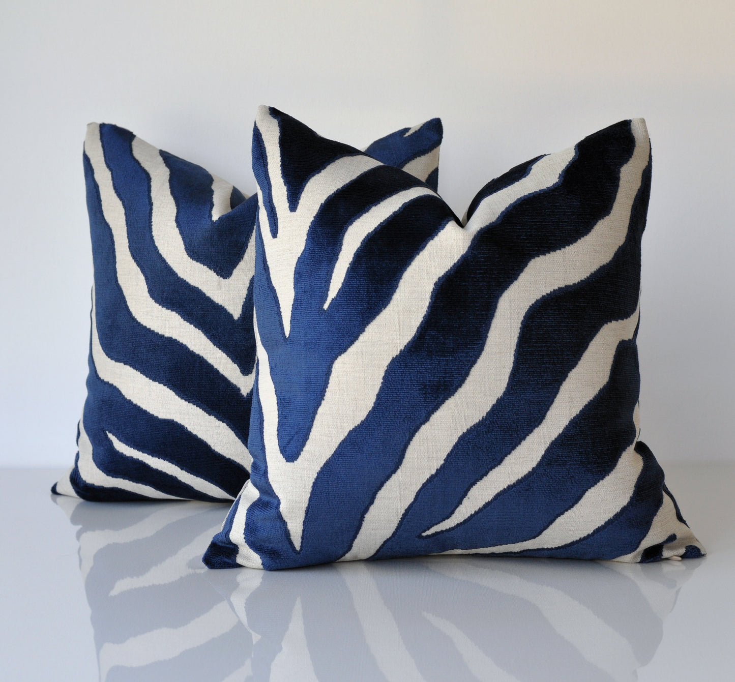 Set of Two Etosha Velvet Zebra Pillow Covers in Blue