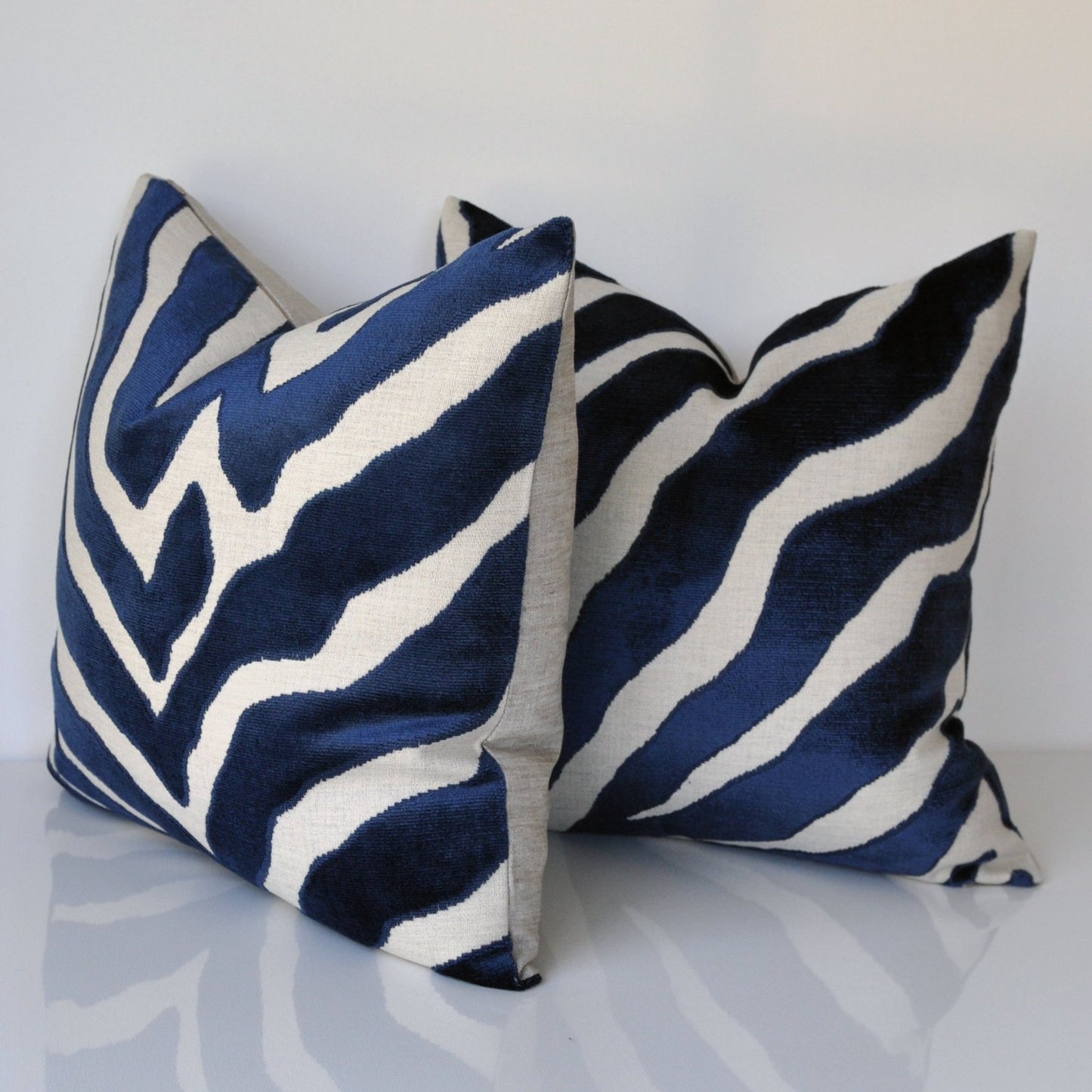 SET OF TWO - Thibaut Pillow Covers - Zebra Print Covers - Raised Velvet Pillow Covers - Blue Throw Pillow - Animal Print Pillow Covers