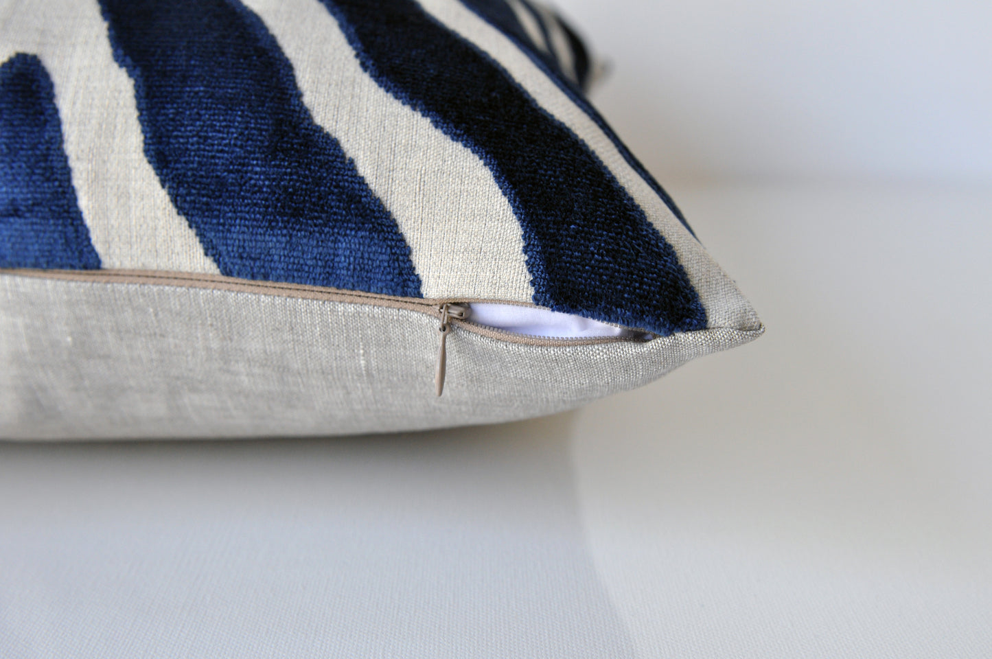 Set of Two Etosha Velvet Zebra Pillow Covers in Blue