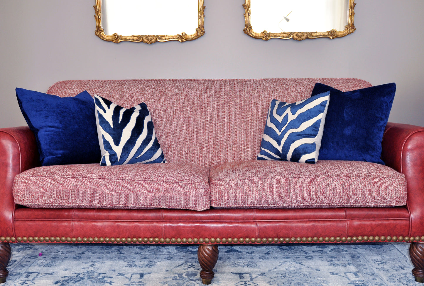 SET OF TWO - Thibaut Pillow Covers - Zebra Print Covers - Raised Velvet Pillow Covers - Blue Throw Pillow - Animal Print Pillow Covers