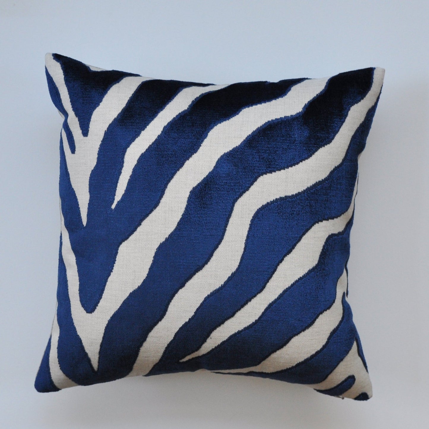 Set of Two Etosha Velvet Zebra Pillow Covers in Blue