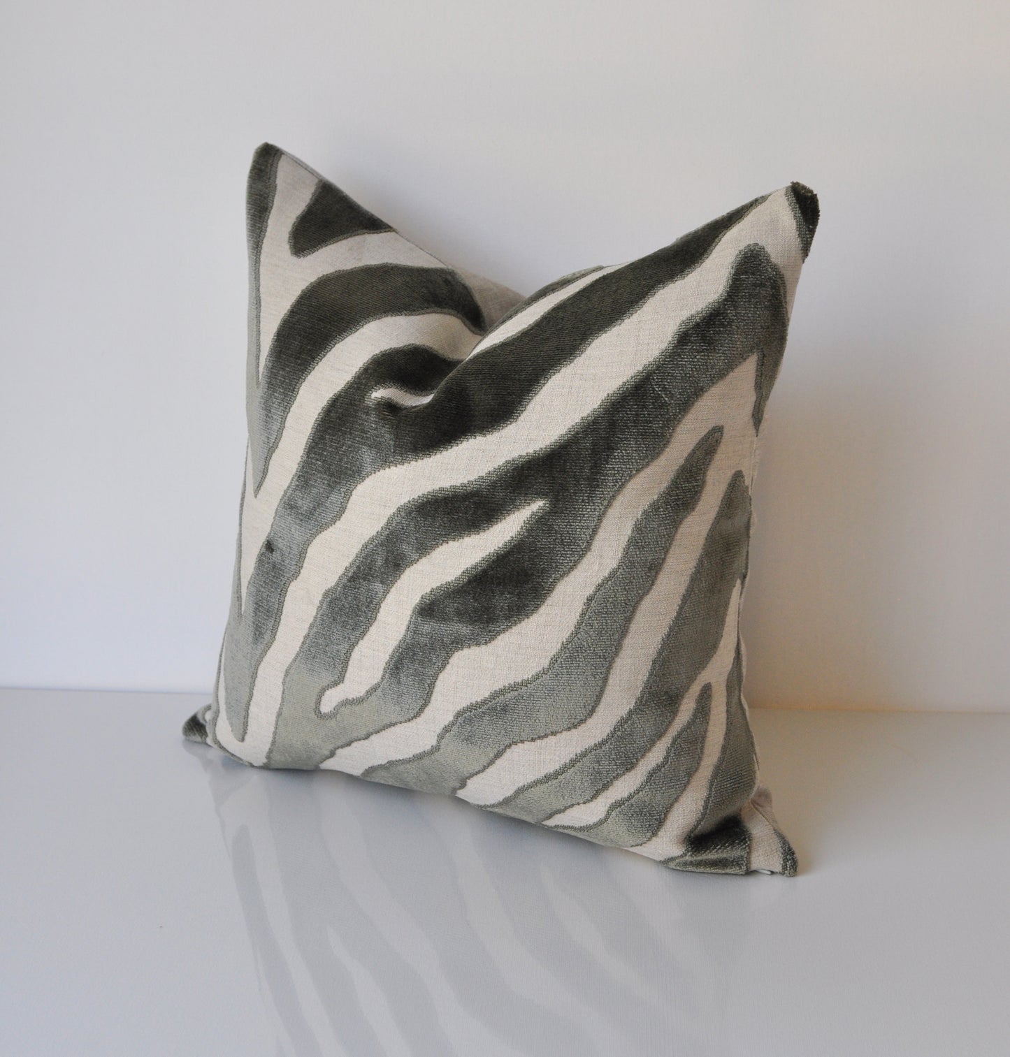 Set of Two Etosha Velvet Zebra Pillow Covers in Gray