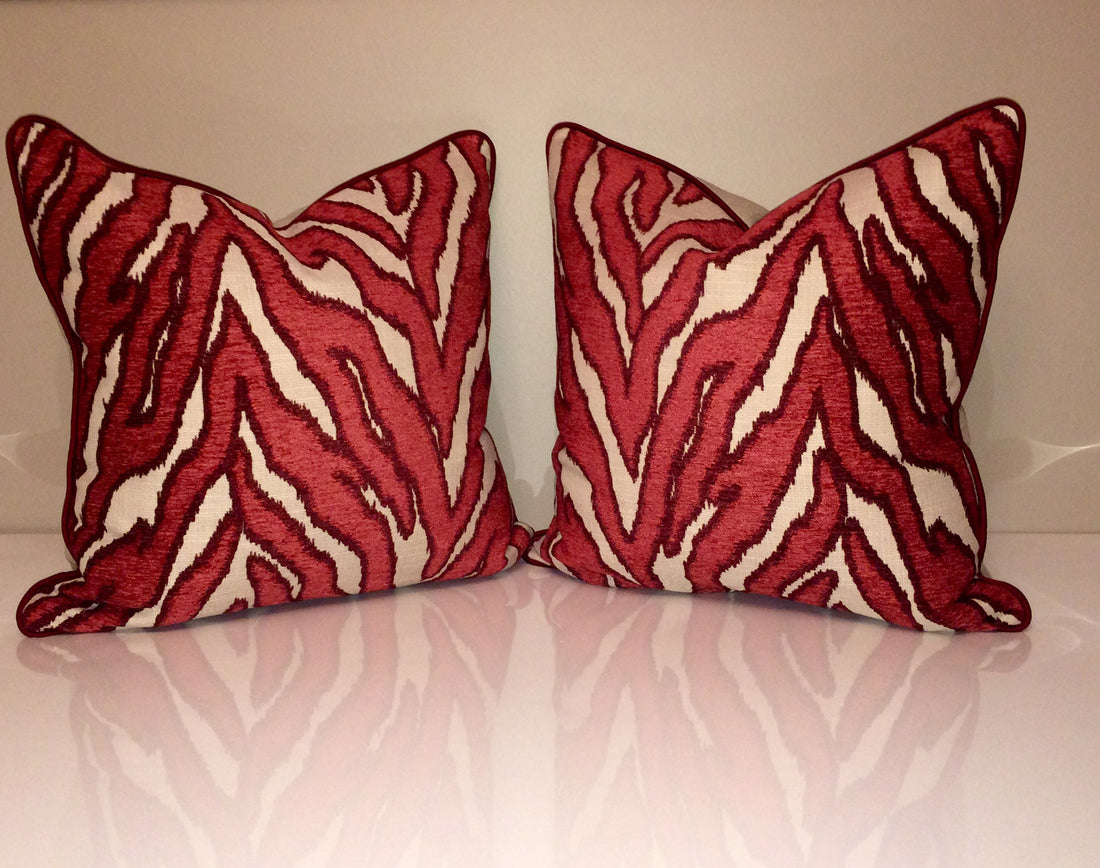 Robert Allen Smooth Move Pillows -Luxury Pillow -Designer Pillow Cover -Zebra Pillow Cover -Red Throw Pillow