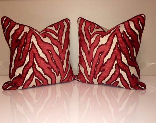Robert Allen Smooth Move Pillows -Luxury Pillow -Designer Pillow Cover -Zebra Pillow Cover -Red Throw Pillow