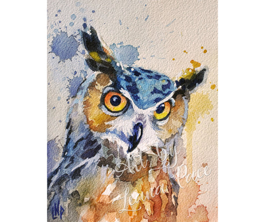 "Owl Is Good Tonight" - Original Watercolor Painting