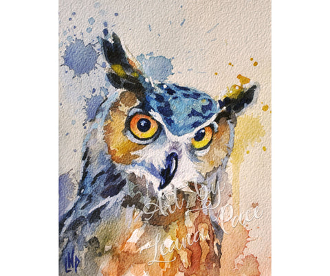 "Owl Is Good Tonight" - Original Watercolor Painting