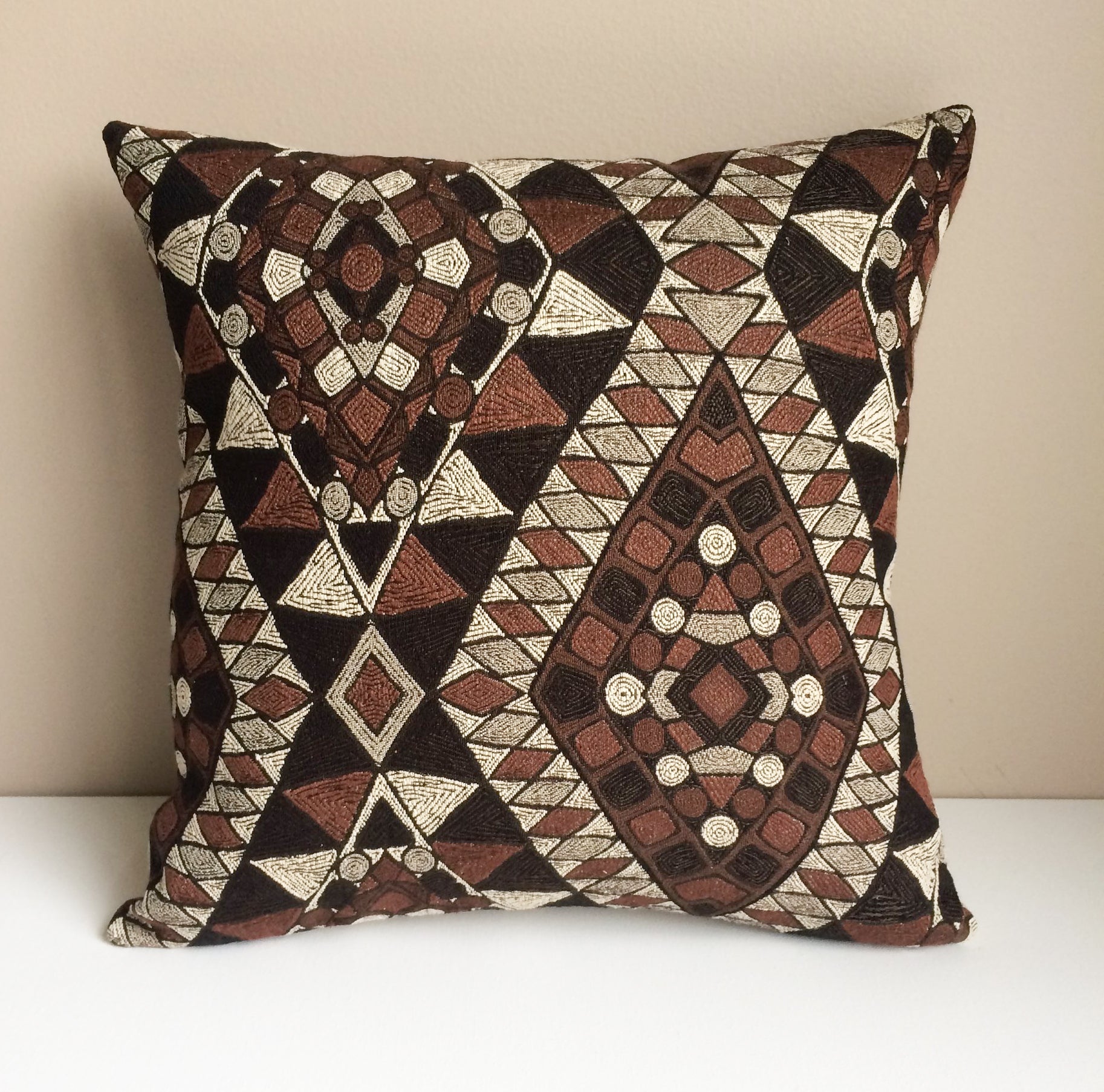 Kilim Pillow Cover -Robert Allen Fabric -Designer Pillow Cover -Tribal Pillow -Brown Pillow -Beige Pillow -Geometric Pattern -Aztec Pattern