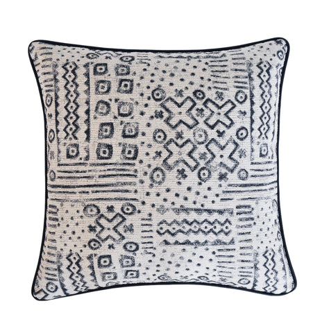 Mudcloth Throw Pillow, Cotton, 18x18, Black & White, Decorative