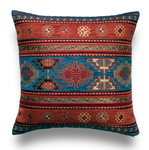 KILIM PILLOW Cover - Turkish Pillow -Tribal Pillow Cover -Ethnic Pillow Cover -Geometric Pattern -Orange and Blue Pillow -Kilim Throw Pillow