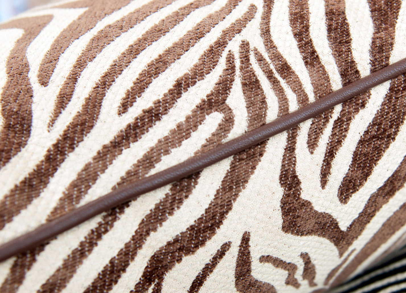 Brown Zebra Print Throw Pillow with Leather Piping