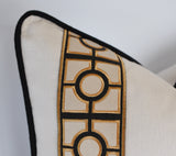 Linen Pillow Cover in Ivory White with Black and Gold Trim
