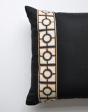 Linen Pillow Cover with Gold Geo Tape Trim in Black or Charcoal Gray