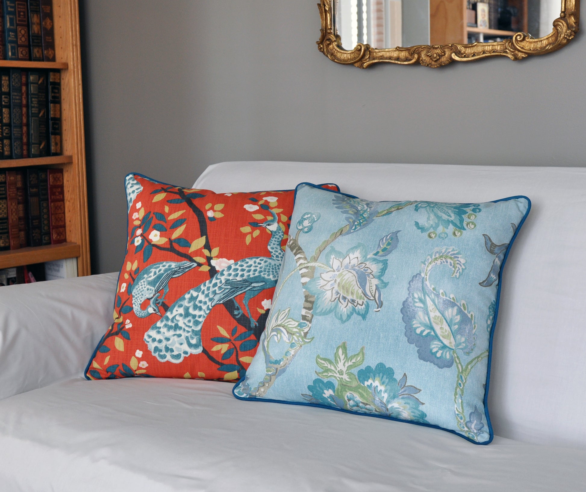 Aqua Pillow Cover -Robert Allen Pillow Cover -Designer Pillow Cover -Floral Print Pillow Cover -Teal Pillows- Flower Print -Aqua Blue Pillow