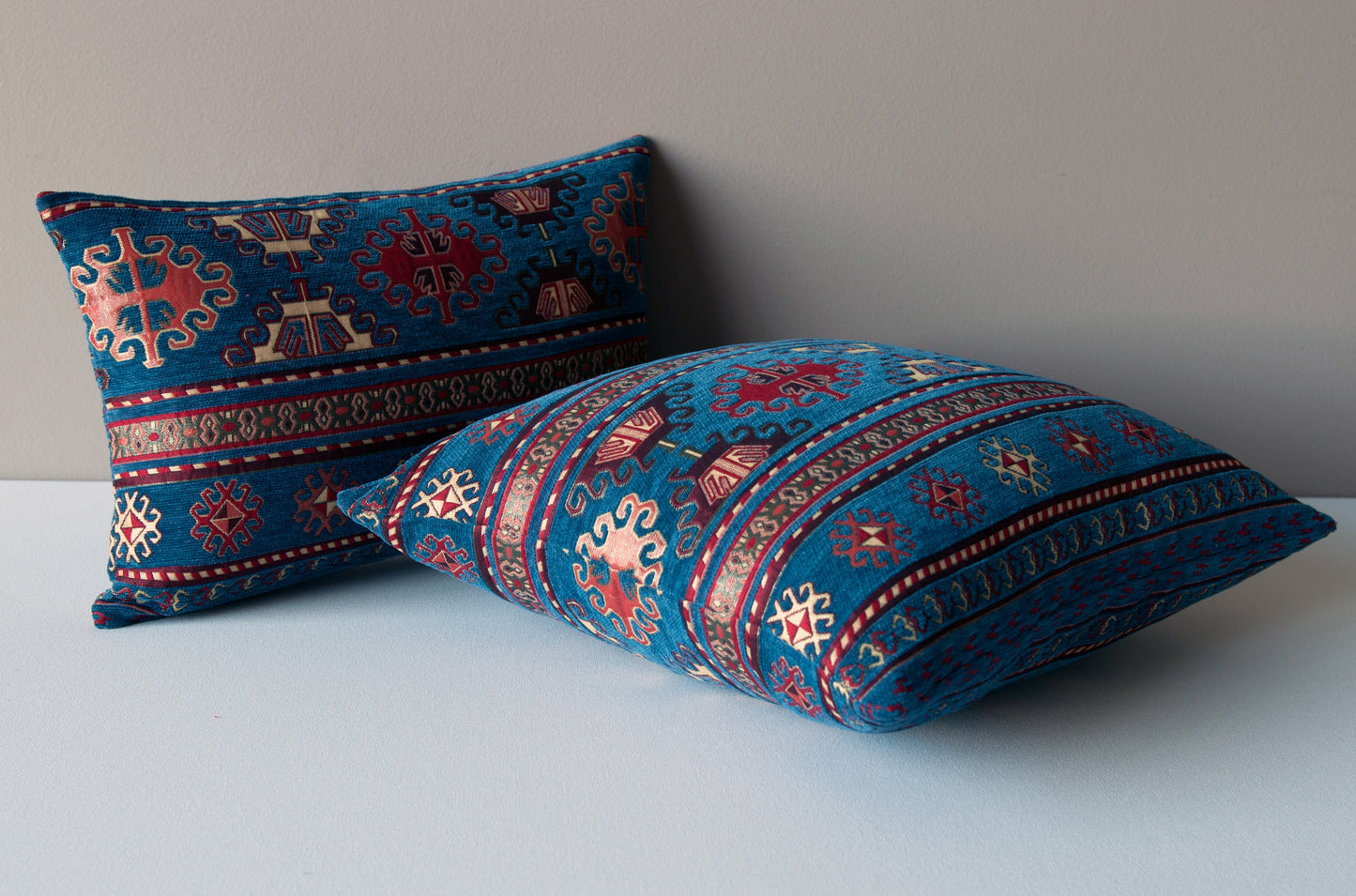 Ethnic Pillow Cover in Blue, Red and Gold