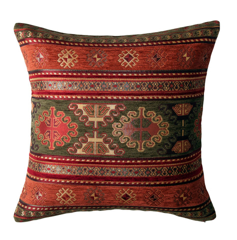KILIM PILLOW Cover - Turkish Pillow -Tribal Pillow Cover -Ethnic Pillow -Geometric Pattern -Orange and Green Pillow -Kilim Throw Pillow