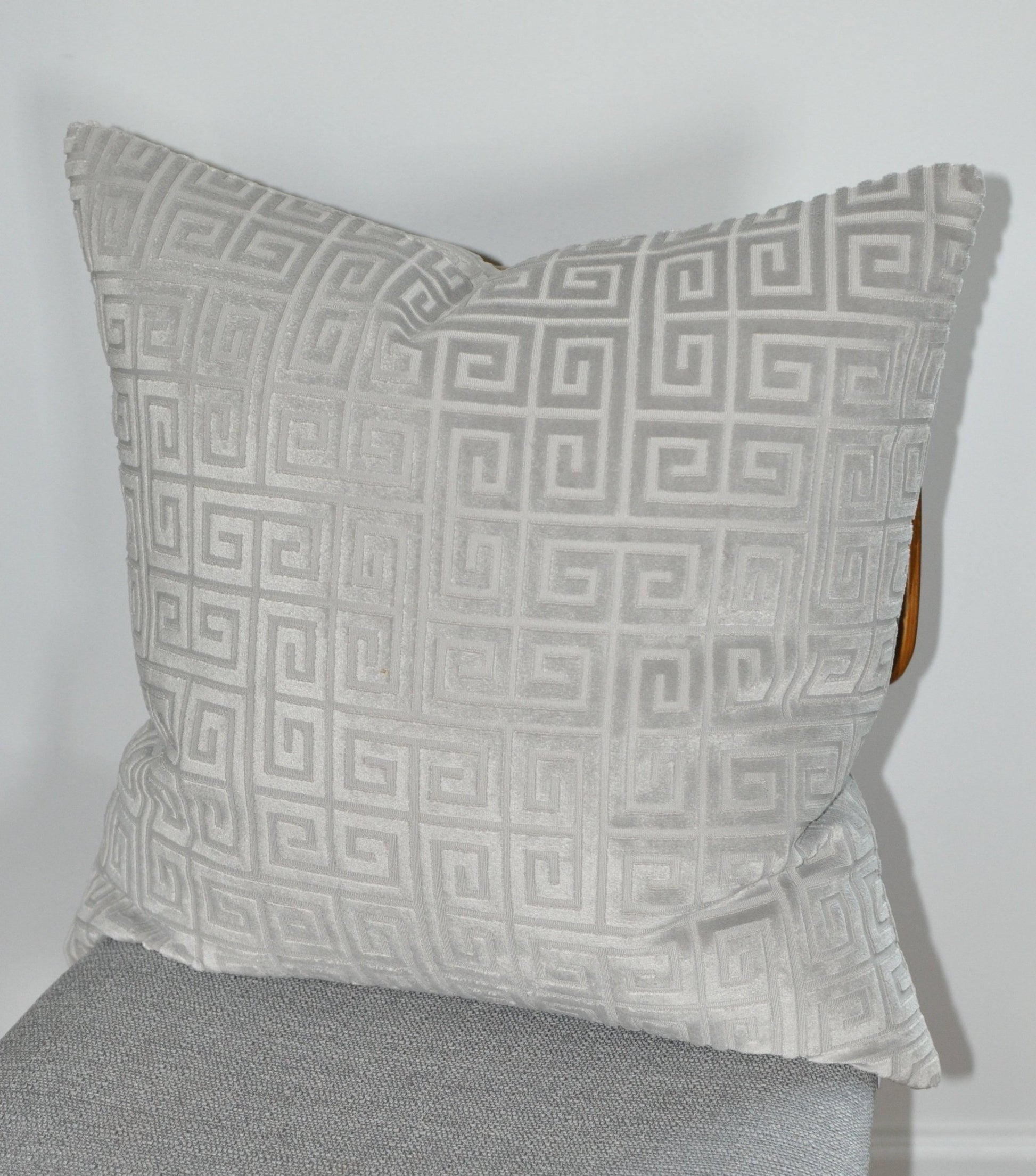 Silver Pillow Cover - Grey Velvet Throw Pillow Cover - Greek Keys Pillow Covers- Gray Throw Pillow Cover- Greek Keys - Silver Pillow Cover - Silver Grey Throw pillow - Greek Key Velvet Pillow - Greek Key Pattern