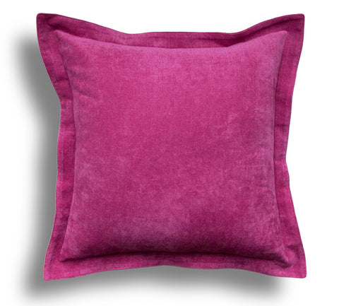 Pink Velvet Throw Pillow Cover - Solid Throw Pillow Cover - Pink Throw Pillows - Velvet Pillow Cover - Fuchsia - Flange Pillow with Zipper