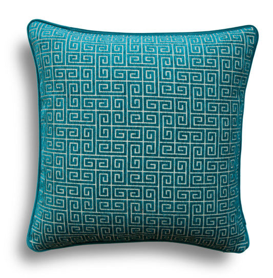 Velvet Throw Pillow Covers -Greek Key Pillow Covers- Teal Pillow Covers -Robert Allen Fabric -Greek Keys Pattern -Turquoise Pillows - Soft Keys
