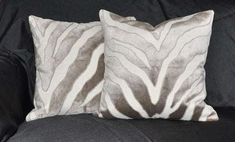 Set of Two Etosha Velvet Zebra Pillow Covers in Taupe
