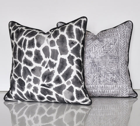 Gray Linen Pillow Covers - Thibaut Pillow Covers - Giraffe Print Covers - Linen Pillow Covers - Animal Print Pillow Covers