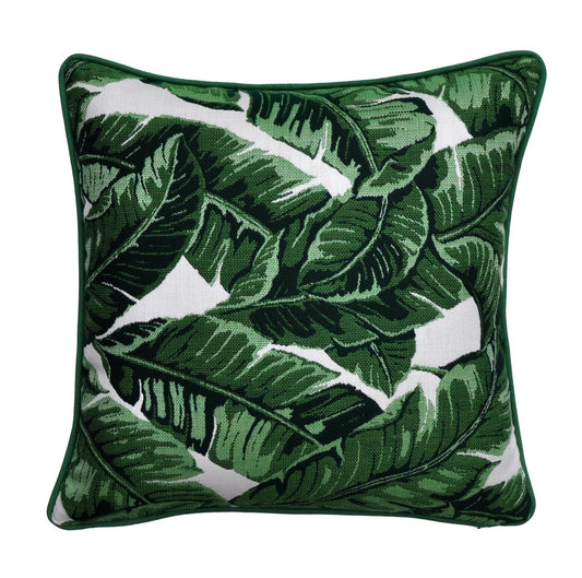 Sunbrella Pillow Cover -Green Pillow Cover - Tropical Pillow - Leave Pillow - Palm Pillow -Pillow With Piping- Outdoor Pillow Cover