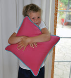 Hot Pink Pillow Cover With Aqua Piping - Sunbrella® Fabric