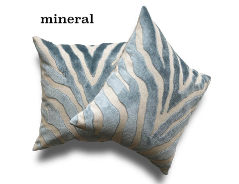 Set of Two Etosha Velvet Zebra Pillow Covers in Mineral