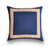 Linen Navy Pillow Cover - Navy Blue Linen Pillow Cover -Navy and Orange -Pillows with Trim -Greek Key Trim -Navy and Orange Throw Pillows