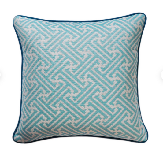Aqua Meander Pillow Cover - Made With Sunbrella® Fabric