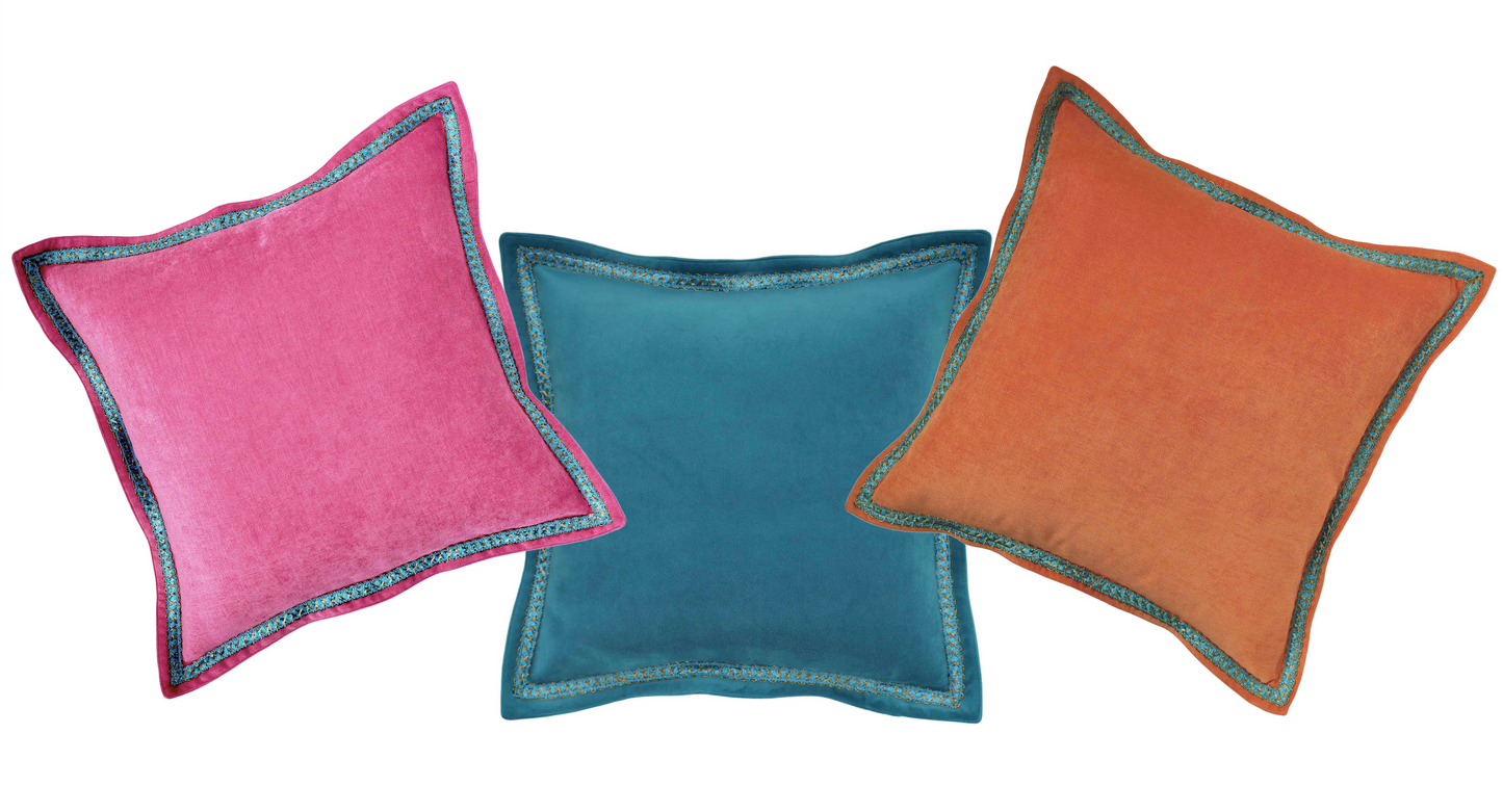 Flange Pillow Cover - Solid Throw Pillow Cover - Pink Pillow Covers - Orange Pillow Covers - Teal Pillow Covers - Velvet Pillow Cover