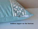 Spa Blue Linen Pillow Cover with Raised Velvet Tape Trim