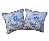 SET of TWO Thibait Imperial Dragon Pillow Covers - Thibaut Fabric - Linen Throw Pillow Covers- Chinoiserie Motif - Blue Pillows