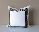 White Linen Pillow Cover with Geometric Trim