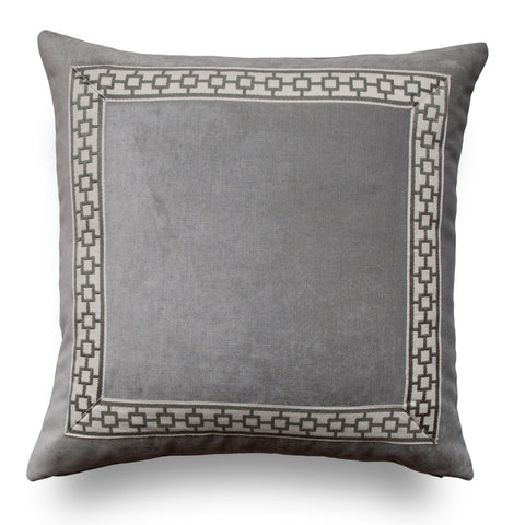 Grey Throw Pillows - Gray Pillow Cover- Pillows with Trim -Silver Pillow -Geometric Trim- Greek Key Pillows- Grey Pillow Cover