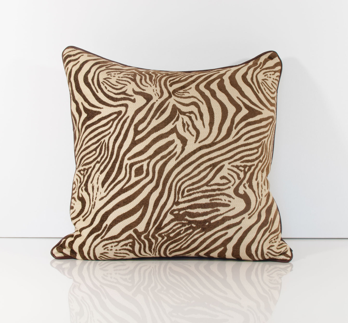 Brown Zebra Print Throw Pillow with Leather Piping - Marvelous Zebra