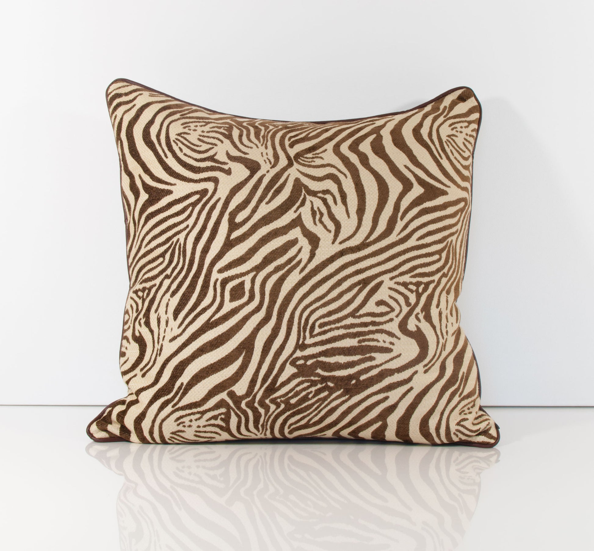 Brown Zebra Print Throw Pillow with Leather Piping - Marvelous Zebra